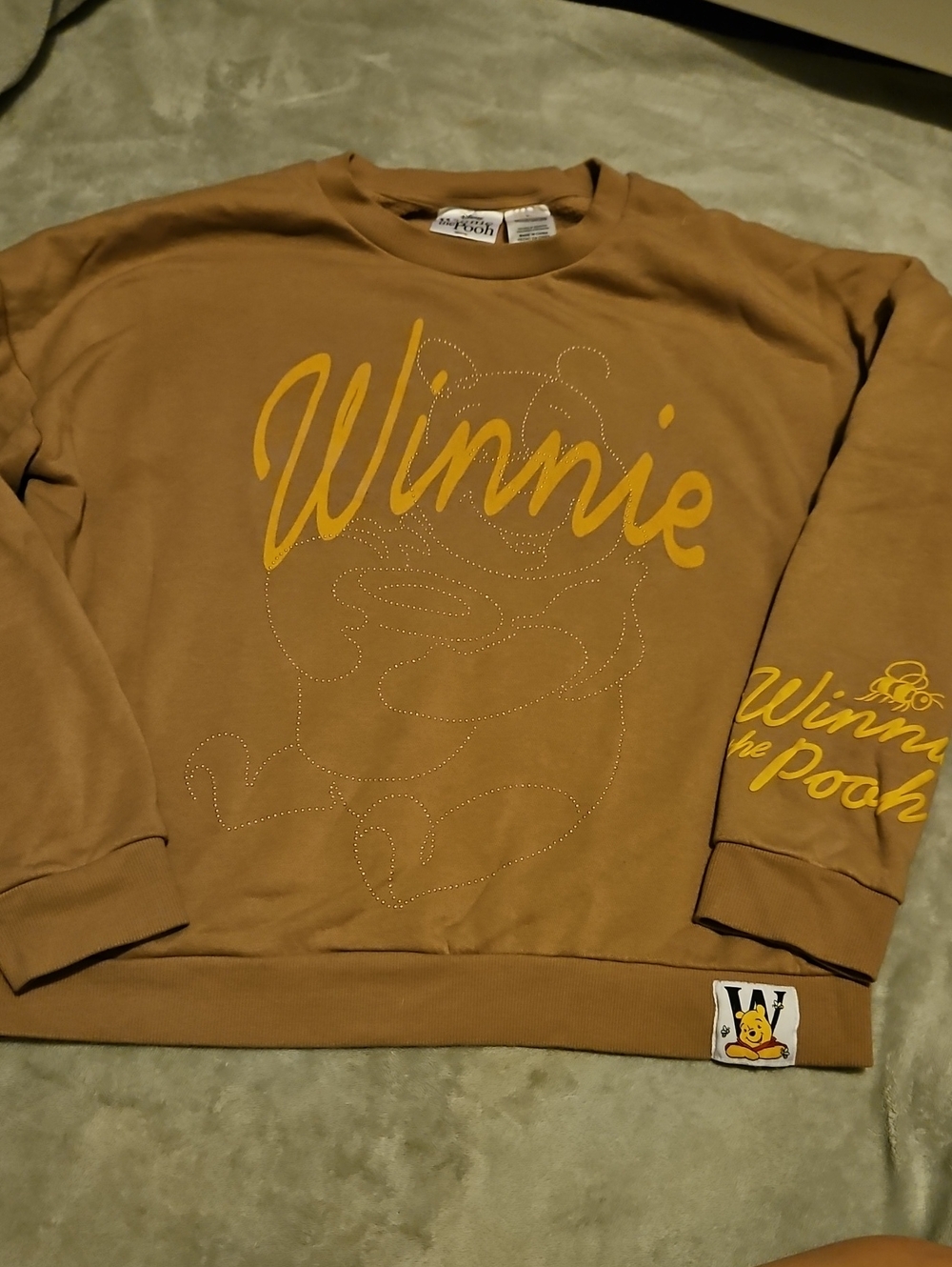Disney Brown Crewneck Sweater with Yellow Winnie Script